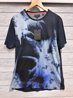 Ted Baker London Black Blue Floral Print T Shirt, Size Small Men’s
