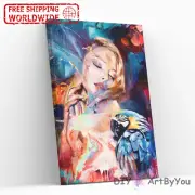 Paint By Numbers Kit Woman Parrot Animal Abstract DIY Wall Decor Home Beginner