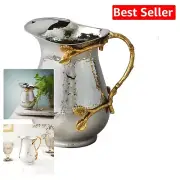 Sophisticated 1.5 Quart Hammered Steel Pitcher with Gold Vine Handle Decoration