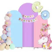 Set of 3 Arch Backdrop Cover with Party Banner - Rainbow Spandex Fitted Weddi...