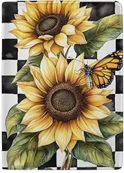 [GAIREG] Passport Holder for Travel Men Passport Case, Sunflowers Butterfly on Checkered