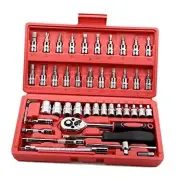 46 Pieces 1/4 inch Drive Socket Ratchet Wrench Set, with Bit Socket Set