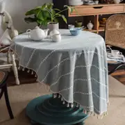 Catzon Stitching Tassel Kitchen Decoration Round Dustproof Tablecloth-More Line Gray