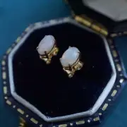 Elegant 18K Gold Australian Opal Stud Earrings | Natural Crystal Opal Jewelry