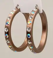 E187 Chunky metal copper Lucite Acrylic wide Hoop clear & ab Fashion Earrings