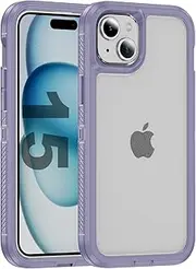Tuvror for iPhone 15 Case, Shockproof Dustproof Drop Proof, Military-Grade Protection, Dual Guard Case for iPhone 15 (6.1 inch), Purple/Clear
