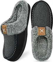 [Homitem] Men's Memory Foam Slippers,Fuzzy Wool-Like Plush Fleece Lined House Shoes Indoor Outdoor Slippers for men, Anti-Skid Rubber Sole Home Bedroom Slippers