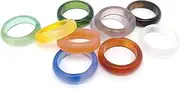 [Morchic] 10Pcs Colorful Agate Band Rings for Women, Smooth Assorted Size Mulit Color 6mm Thick, Gemstone, Agate