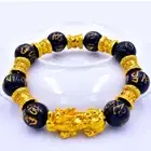 Feng Shui Black Obsidian Alloy Wealth Bracelet Golden Pixiu Jewelry High QualiAZ