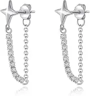 [Generic] Star Chain Stud Earrings Dangle for Women Teen Girls Chain Drop Earrings Tassel Zircon Meteor Long Earrings