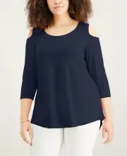 Jm Collection Plus Size Cold-Shoulder Top Sz 3X In Intrepid Blue $43