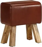 Gym Bok Bench 38 cm Brown Real Leather Solid Mango Wood Home Fitness Furniture