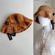 ✨Nee STEVE MADDEN Reversible Faux Fur Trim Bucket Hat Tan