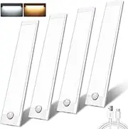 Under Cabinet Kitchen Lights,4 Pack 44 LEDs 3 Modes Motion Sensor under Cupboard kitchen lights,2000mAh USB Rechargeable Stepless Dimming Wardrobe Light,2 Color Temps Closet Light for Kitchen Stairs
