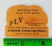 Vintage Sight Seeing Tours Aerial Taxi Airplane Grand Rapids Michigan Label Ad