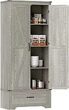 HOMCOM 72" Tall Farmhouse Kitchen Pantry Cabinet - Kitchen Storage Cabinet with Adjustable Shelves & 2 Barn Doors & Drawer, Versatile Storage Unit for Dining Room, Distressed Light Gray