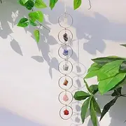 7 Chakra Crystal Hanging Ornament, Unique, Spiritual Boho Wall Decor, Raw Chakra Stones Amethyst Suncatcher, Rose Quartz Healing Crystal (Gold)