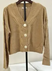 FULL CIRCLE TRENDS Women's Cropped Top & Sweater Size Large Tan Button Front NWT