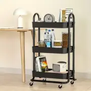 Storage Trolley Kitchen Cart 3 Tiers Rack Shelf Organiser Wheels Black Uti 80-BK