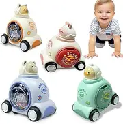Toys for 3 Year Old Boy Car(4Pack),Pull Back and Go Cars Baby Toys 36 Months,Press Down and Leave Toys Boy Gifts,Animal Racing Car,Easy to Operate Suit for Small Hands Grasping