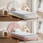 Oikiture Bed Frame with Single Double Mattress Set Scallop-Shape Bedhead Fabric