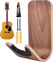 Guitar Wall Hanger - Wooden Mount Hook, Secure Holder Bracket, Instrument Display Rack | Adjustable Support System Holds Firmly, Padded Grip Design Enhances Safety During Storage, Organization