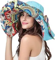 [LassZone] Women's Reversible Sun Hat Foldable UV Sun Protection Summer Beach Sun Cap Wide Brim Hats UPF 50+