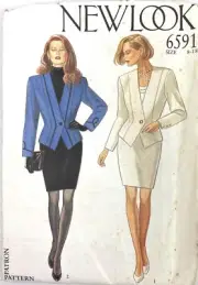 New Look 6591 Fitted Jacket Slim Skirt 1980s Size 8-18 Uncut