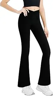 [Gnainach] Girls' Leggings Cross Flare Pants Black High Waist Soft Stretchy Full Length Yoga Bootcut Pants for Kids Teens Dance