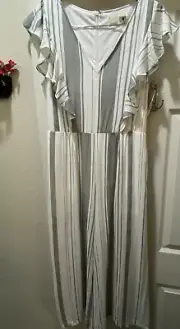 EVERLEIGH Full Length Jumpsuit Ivory/Gray/Blk Stripe Pattern Small NWT LOWSHIP