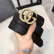 Gucci black cowhide with gold diamond-encrusted buckles 34mm 95~125cm