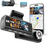 [KAWA] True 4K Dash Cam Front and Rear, Free 64GB Card, 2160P WiFi Dash Camera for Cars with Sony Starvis IMX415, Built-in GPS Dual Dashcam Voice Control, 3.16” IPS Screen, Night Vision, 24H Park Mode