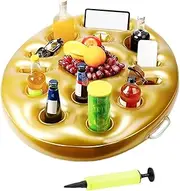 Floating Drink Holder,Inflatable 9-Hole Beverage Floats | Gold Floating Tray, Portable Drink Floats for Swimming, Hot Tub, Beach