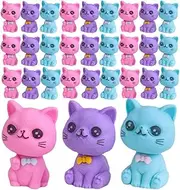 SEWACC Supple Kids Erasers Set of 48 Adorable Cat Design for School Creative Activities