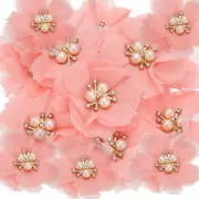 2.36 Inch Rhinestone Chiffon Flower, 15 Pcs Fabric Appliques, Light Pink