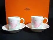 HERMES Pivoine Demitasse Cup & Saucer Set of 2