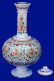 15" Marble Vase Pot, Floral Gemstone Inlay, Vase Pot, Decor art & collectibles