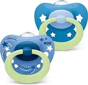 NUK Signature Night Baby Dummy | 18-36 Months | Glow in The Dark Soothers | BPA-Free Silicone | Blue Stars | 2 Count