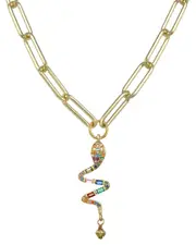 Rachel Reinhardt 14K Vermeil Enamel & CZ Pave Snake Necklace