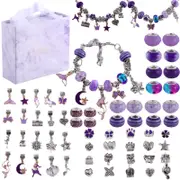 Girls Bracelet Making Kit Beads Jewellery Charms Pendant Set DIY Craft Kids Gift - Purple