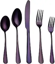 Flatware Set for 1, 5-Piece, Stainless Steel Silverware Cutlery Tableware Include Knife/Fork/Spoon by IRONX (purple-18/0-5p)