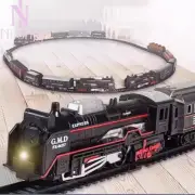 Electric Freight Train Toy Set - Light-Up Railway Tracks, Classic Christmas Gift