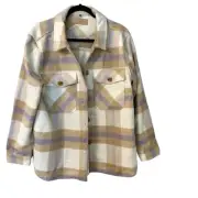 BlankNYC Women’s Trail Blazer Shacket White Multi Plaid Button Up Size L NWT