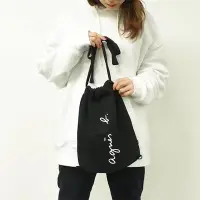 在飛比找Yahoo!奇摩拍賣優惠-【熱賣精選】日本agnesb抽繩束口袋購物背包雙肩包帆布拉繩