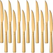 Buyer Star 12-Piece Steak Knives, Gold Stainless Steel Cutlery Set for Home Kitchen or Restaurant, Dishwasher Safe