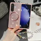 Bling Colorful Diamond Magsafe Case For Samsung Galaxy Z Fold 6 5 4 Cover +Strap