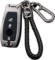 ontto Metal Car Key fob Cover case Fit for Mercedes Benz A C E S G Class GLC CLE CLA W177 W205 W213 W222 X167 AMG Keyring Silicone Key Shell Holder Bag Keychain Accessories 3 Button Black