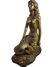 Mythical Mermaid Resin Statue golden-bronze 10 " height