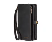 C02 Black Lanyard Zipper Smartphone Leather Case Detachable Multilayer Card Wallet Phone Cover Holder Type for IPhone 12ProMax