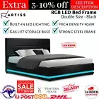 Artiss RGB LED Bed Frame Double Size Light Base Gas Lift Storage Black Leather